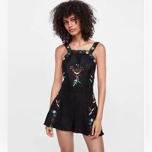 Zara Black Floral Embroidered Romper | Medium